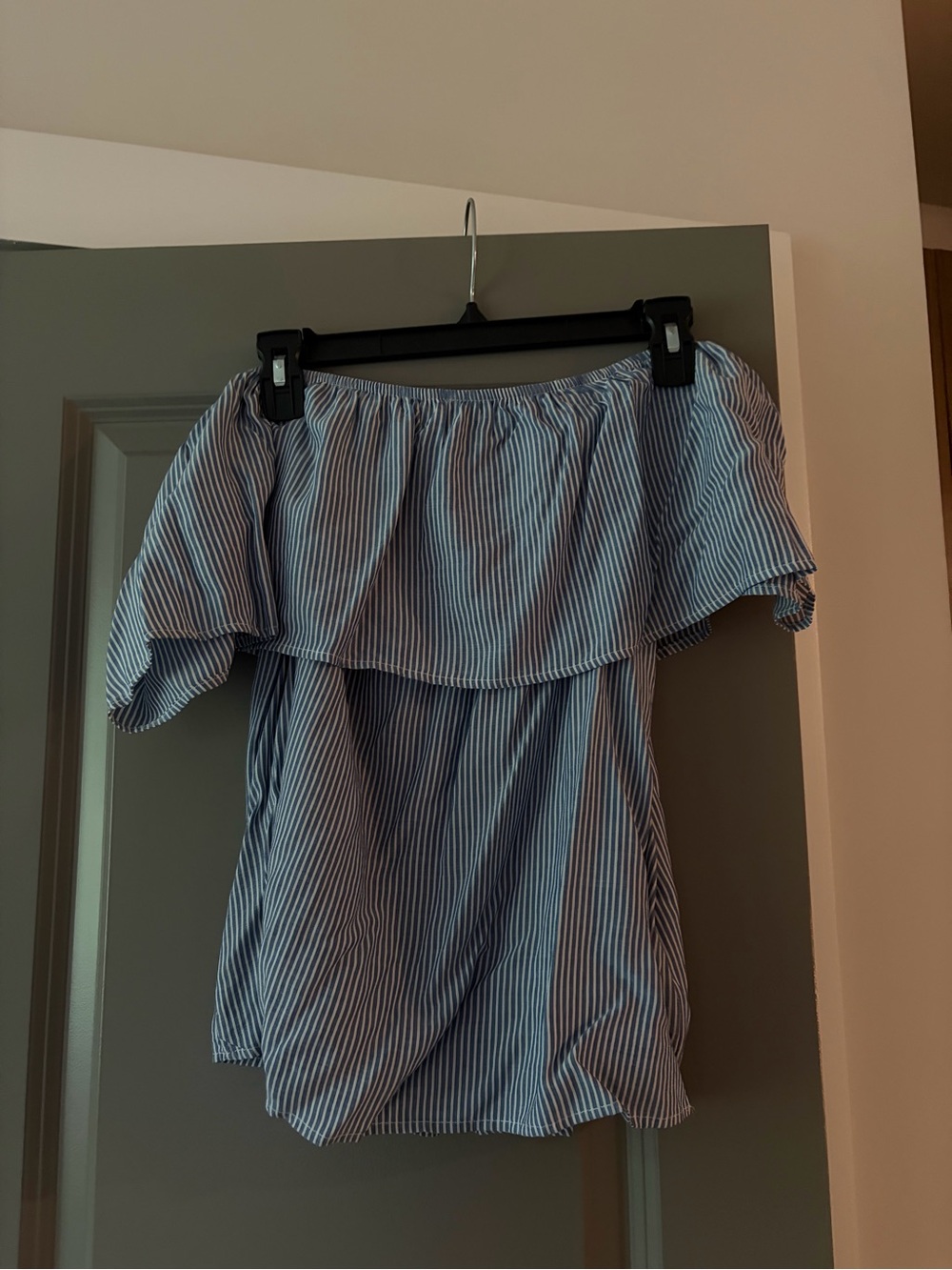 Socialite Blue and White Striped Off-Shoulder Blouse